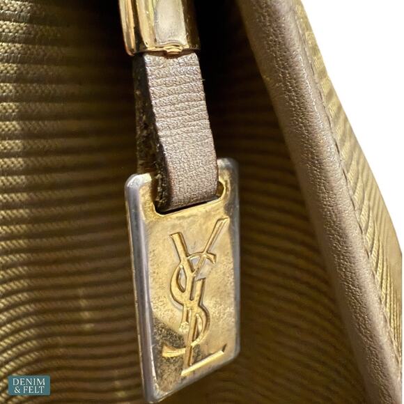 Yves Saint Laurent Brown Ribbed Clutch Travel Leather Trim Vintage Statement Bag - Picture 13 of 16